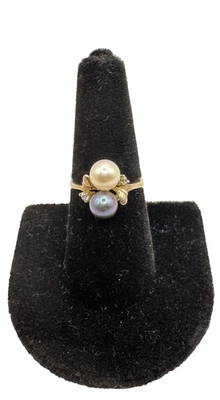 Anillo vintage de plata esterlina de perlas de agua dulce talla 7 negro blanco perla 2,7 gramos Foto 1 de 2