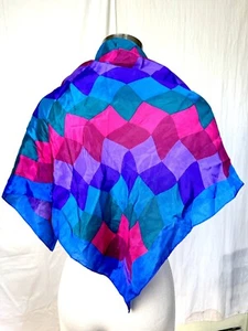 Elaine Gold Vintage Quadrat Seidentuch Geometrisch Blau Lila Rosa Grün 31x31 - Bild 1 von 3