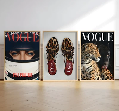 Revista de moda retro conjunto de 3 lienzos/impresiones artísticas/enmarcadas, arte de habitación para niñas Foto 1 de 4