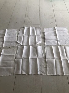 6 Vintage Linen Napkin Set Flower Pattern White Scalloped Edge 11” - Picture 1 of 4