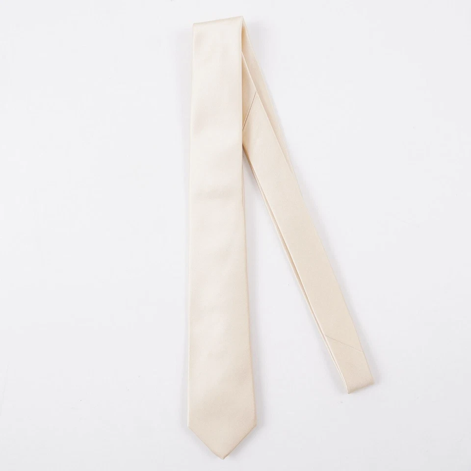 Luigi Borrelli Napoli Narrow 2.25" Solid Champagne Extrafine Satin Silk Tie - Image 1 of 4