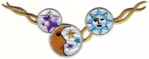 Metallic Gold Moon Blue Sun 6 pointed Star Astrology Embroidery Patch - Picture 1 of 1