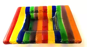 Baratija de vidrio artístico fundido arco iris estilo Murano-bandeja de joyería plato cuenco a rayas-MCM - Imagen 1 de 5