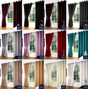 Par de cortinas de lujo de seda sintética con ojales, anillo superior, corbatas forradas - Imagen 1 de 10