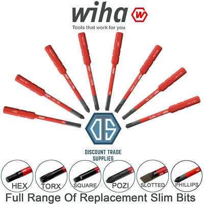 WIHA SlimBit SlimVario VDE SoftFinish Replacement Slim Bits PH1 PZ1 PZ2 TORX HEX - Image 1 of 2