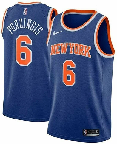 Nike Mens New York Knicks Kristaps Porzingis #6 Blue Authentic Jersey 863032 495 Cover