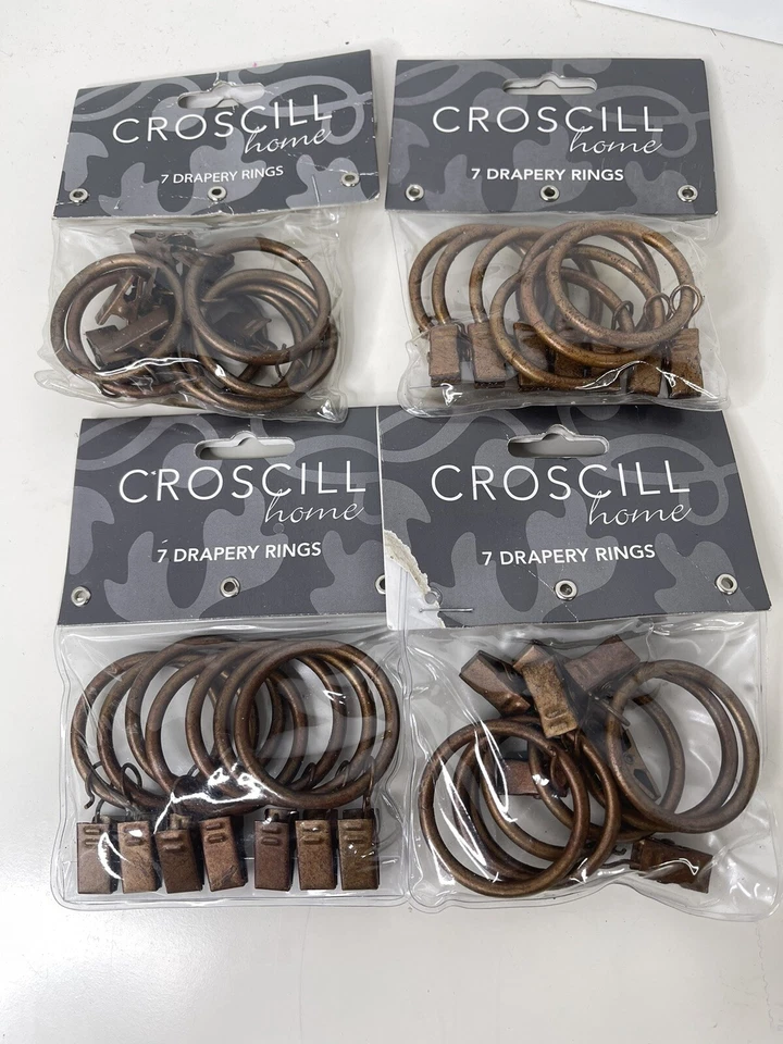 Croscill Home Lote 4 Paquetes de 7 Total 28 Anillos Cortinas Metal Bronce Clips Nuevo Foto 1 de 4