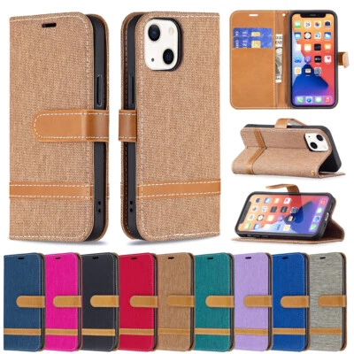 Shockproof Denim Canvas Holder Case For iPhone X XR XS 6 7 8 Plus 11 12 13 14 - Image 1 of 4