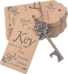 100 Sets rosa blumenförmige Schlüssel Hochzeit Gefälligkeiten für Gäste Bulk Skelett - Bild 1 von 7