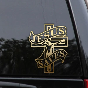 Jesus Christ Saves Crucifix Catholic Christian Vinyl Decal Sticker - Picture 1 of 2