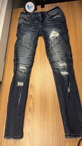 Rock Revival Women's Sz 25 Biker Distressed Jeans Preowned  - Picture 1 of 11