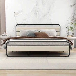 Queen Size Sleek Steel Slat Bed Frame: Easy Assembly,Heavy Duty,Underbed Storage - Picture 1 of 17