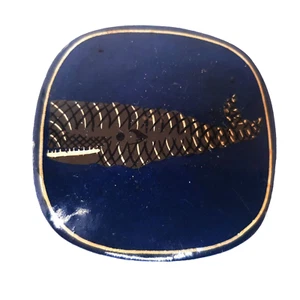 Tiny Felco Handmade Hand Painted Dark Blue Wooden Whale Box & Lid Kashmir India - Picture 1 of 7