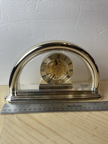 Verichron Quartz Mantle Clock with Skeleton Movement Gold TONED WORKING(FS) Cover