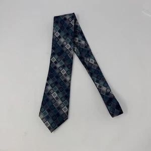 Madison Mens Neck Tie 100% Silk Geometric Blue Diamond Argyle - Picture 1 of 10