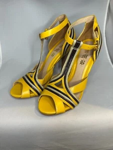 L.A.M.B. Gwen Stefani Strappy Yellow, Ankle Strap, Open Toe, Stilettos Sandals 7 - Picture 1 of 4