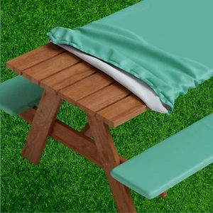 Picnic Table cover with Bench Covers -Fitted with Elastic Vinyl with Flannel ... - Picture 1 of 7