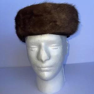 Vintage 1950s Cedar Crest Original Brown Mink Satin Pillbox Shaped Hat EUC - Picture 1 of 11