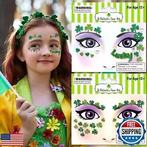 Totelux St Patricks Day Face Stickers Glitter Shamrock Face Tattoos with Gems - Picture 1 of 5
