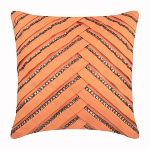 Cushion Case Orange 16"x16", Bed Decor Faux Suede Striped - Smoked Salmon - Picture 1 of 3