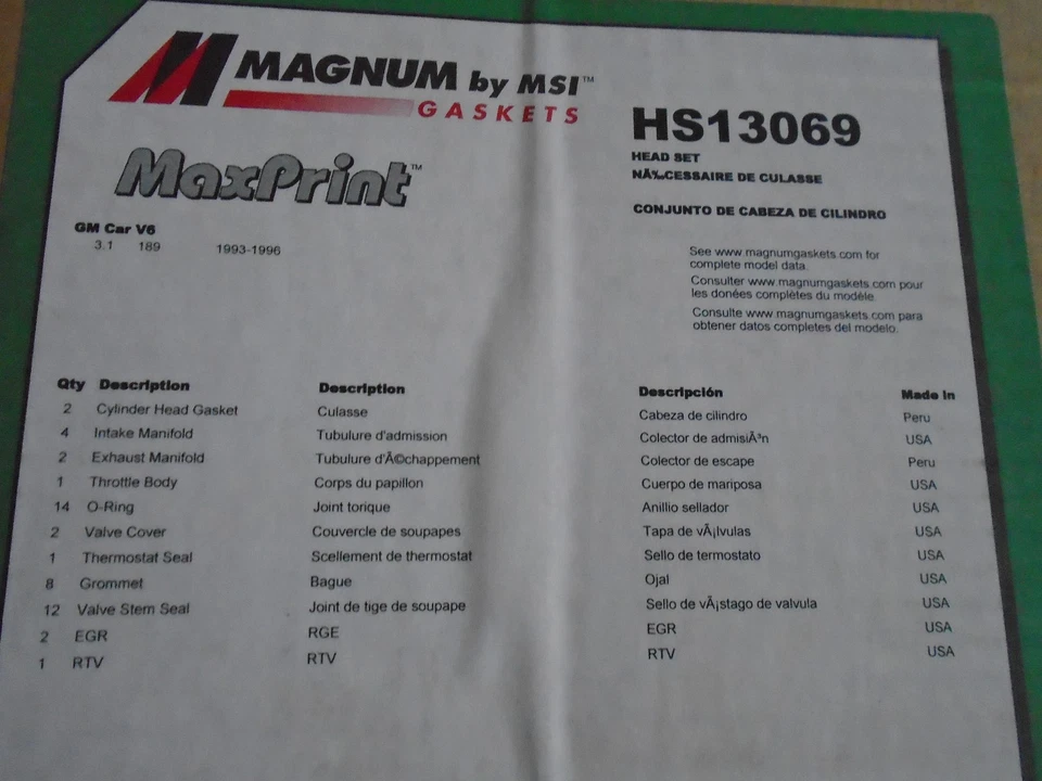 Magnum Gaskets HS13069 Head Gasket Set  93-96 gm 3.1 189 v-6 - Image 1 of 1