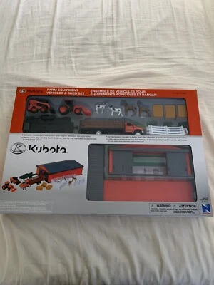 New Ray Kubota Farm Equipment Vehicles & Shed Set - 77700-07898 - Image 1 of 4