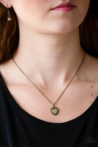 Paparazzi Necklace - Fierce Flirt - Brass (Shimmery Heart Necklace) - Picture 1 of 7