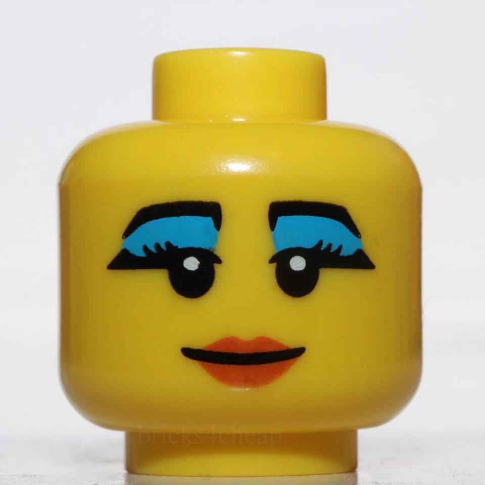 Lego Cabeza Amarilla Mujer Cejas Negras Pestañas Gruesas Azul Oscuro Sombra de Ojos Foto 1 de 1
