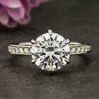 Round Cut Side Stone Moissanite 6 Prongs Engagement Ring In 9k Solid White Gold