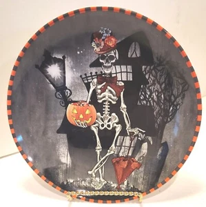 222 Fifth Lady Skeleton 8" Plate Appetizer Salad Dessert Halloween Pumpkin - Picture 1 of 3