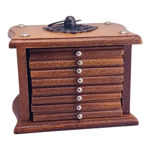 VINTAGE MCM WOOD & CORK COASTERS SET IN STORAGE BOX CADDY BOHO BARWARE - Picture 1 of 8