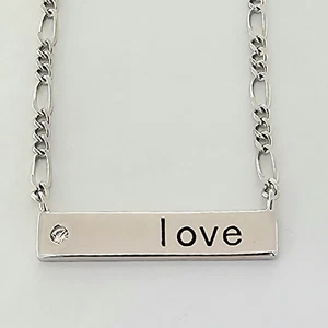 Massives 925 Sterling Silber LOVE Namensschild mit verstellbarer 16"-18" Figarokette - Bild 1 von 5