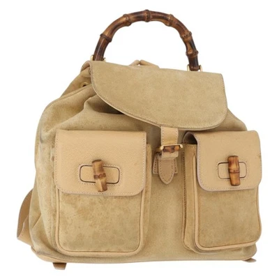 GUCCI Mochila Bambú Gamuza Beige Dorado 003 58 0016 Auténtica 150949 Foto 1 de 4