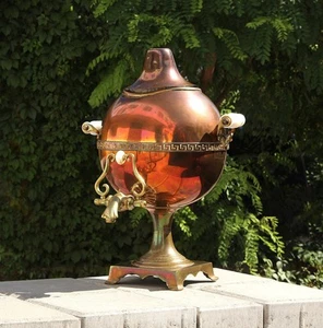 Vintage Samowar auf Holz 4 Liter (1 Gallone) kann zum Erhitzen von Glühwein verwendet werden - Bild 1 von 12