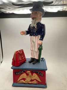 The Book Of Knowledge - Vintage Cast Iron Mechanical Uncle Sam Coin Bank - Picture 1 of 8
