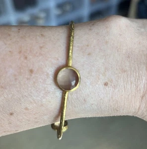 EARLY Julie Vos Gold Milano 3-Stone Smoky Topaz Bangle Size Medium 2.5” - Picture 1 of 10
