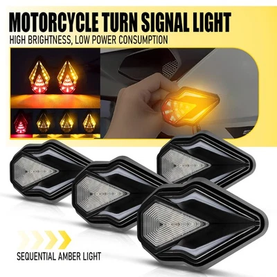 4X Mount Flush Motorcycle Amber Sequential Flowing LED Turn Signal Blinker Light - Image 1 of 4