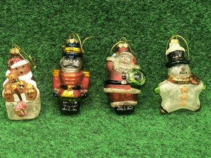 Vintage mundgeblasenes Glas Weihnachtsschmuck 3" 4er Set/Weihnachtsmann, Nussknacker, Schneemann, Bär - Bild 1 von 7