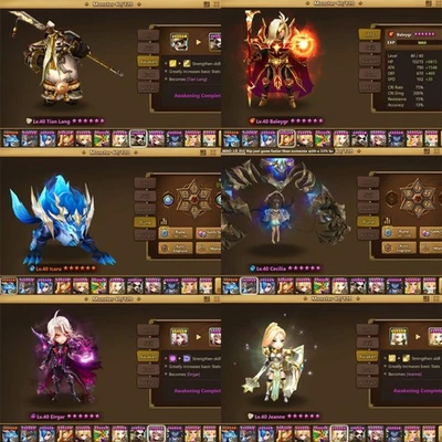 Summoners War EUl!Light Panda Warrior,Icaru,Cecillia,Baleygr,Eirgar!38 Level! - Image 1 of 4