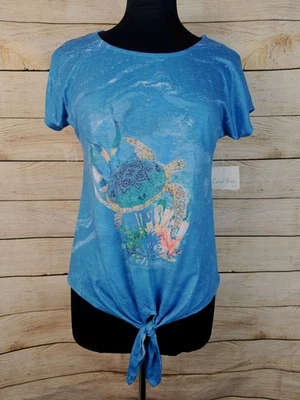 Camisa Tortuga Coral Bay Nueva con Etiquetas Tachonada Corbata Frontal Talla Pequeña  Foto 1 de 4