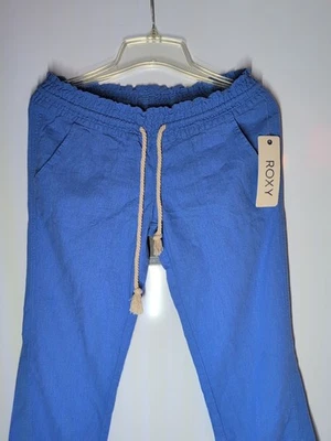 Pantalones con cordón de mezcla de lino de pierna ancha Roxy azul Oceanside para mujer talla S nuevos con etiquetas Foto 1 de 4