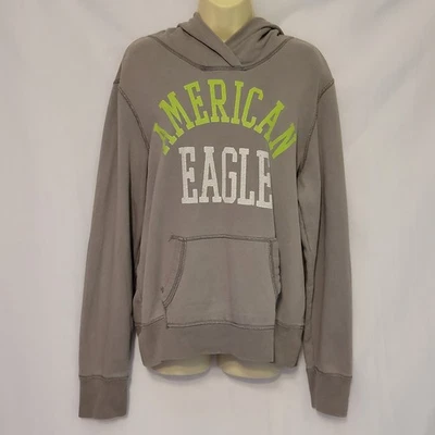 Y2K American Eagle AEO Wmn's XL Gray Hooded Sweatshirt Hoodie Crackle Logo   - Image 1 of 4
