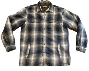 Carhartt HUBBARD 103353 Blue White Plaid Snap Sherpa Lined Shirt Jacket L - Picture 1 of 10