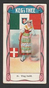 Dutch Tea Card c1913 - Kegs Thee - Flags Currency Postage #31 Flag - Italy