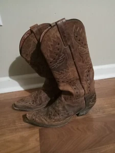 Dan Post Brown Leather Cowboy Boots Size 7 1/2 - Picture 1 of 10