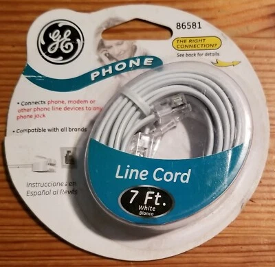 GE New White Phone Cord 7ft Telephone Wire Line General Electric #86581 - Image 1 of 2
