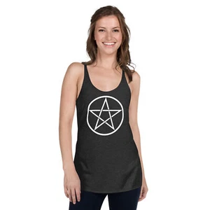Weißes Goth Wiccan gewebtes Pentagramm Damen Racerback Tank Top Shirt - Bild 1 von 13