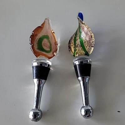 Художественная стеклянная винная бутылка каплевидное пламя разноцветная пробка от Ganz (2) б/у - Изображение 1 из 4