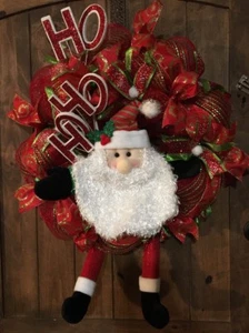 New Handmade Red Plush Christmas Wreath • Holiday Wreath Mesh Santa Clause Decor - Picture 1 of 9