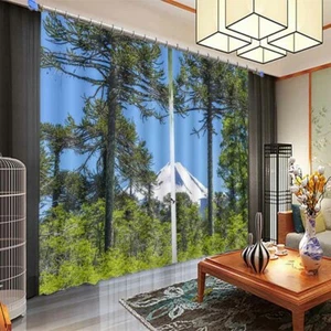 Snow Mountain Forest 3D Blockout Photo Print Curtain Fabric Curtains Window - Imagen 1 de 10